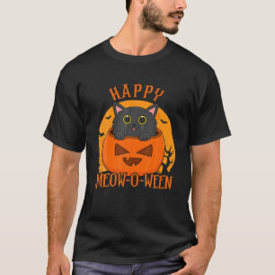 Awesome Black Cat Meow Pumpkin Happy Halloween Meo T-Shirt