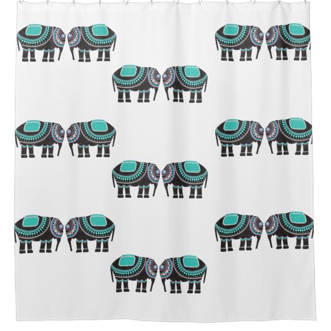 Awesome Black Ornate Elephant on Turquoise Colour (Front)