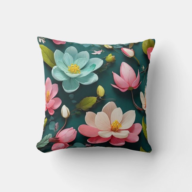 Awesome blossoming flower and leaves throw pillow (Front)