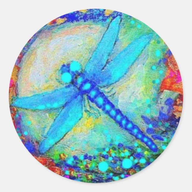 Awesome Blue Dragonfly by Sharles Classic Round Sticker (Front)