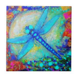 Awesome Blue Dragonfly by Sharles Tile<br><div class="desc">Beautiful glowing blue dragonfly sailing over blue waters and sunlight.</div>