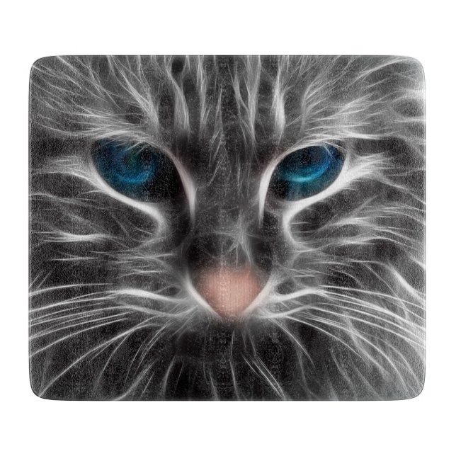 Awesome Blue Eyed Cat Face Cutting Board (Front)