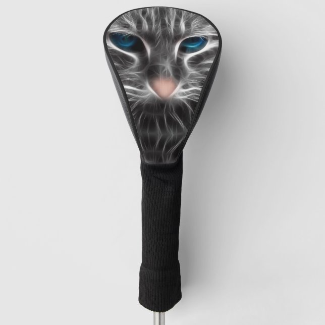Awesome Blue Eyed Cat Face Golf Head Cover (Front)