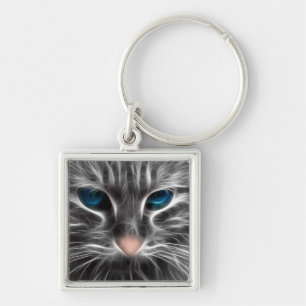 Awesome Blue Eyed Cat Face Keychain