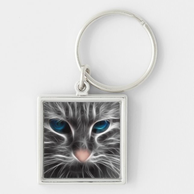 Awesome Blue Eyed Cat Face Keychain (Front)