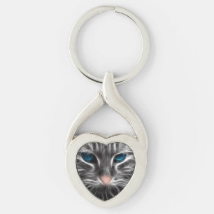 Awesome Blue Eyed Cat Face Keychain