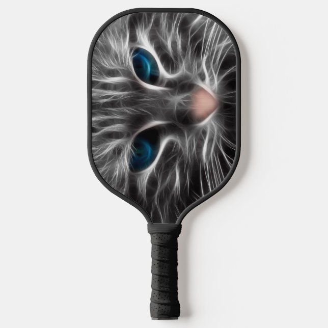 Awesome Blue Eyed Cat Face Pickleball Paddle (Front)