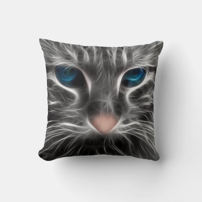 Awesome Blue Eyed Cat Face Throw Pillow (Front)