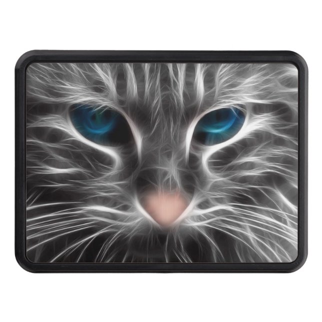 Awesome Blue Eyed Cat Face Trailer Hitch Cover (Front)