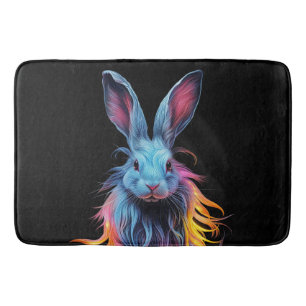 Awesome Blue Rabbit on Fire Bath Mat