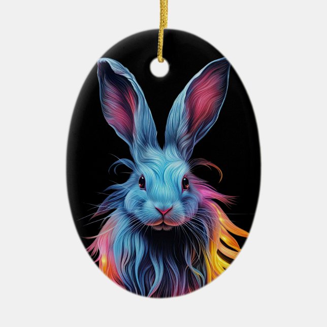 Awesome Blue Rabbit on Fire  Ceramic Ornament (Front)