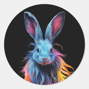 Awesome Blue Rabbit on Fire Classic Round Sticker