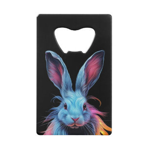 Awesome Blue Rabbit on Fire Credit Card Bottle Opener