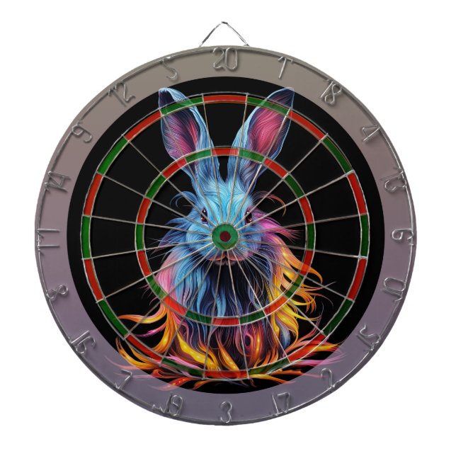 Awesome Blue Rabbit on Fire  Dartboard (Front)