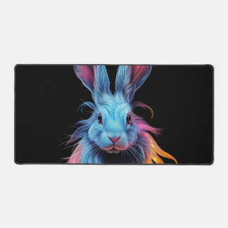 Awesome Blue Rabbit on Fire Desk Mat