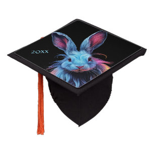 Awesome Blue Rabbit on Fire Graduation Cap Topper