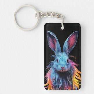 Awesome Blue Rabbit on Fire Keychain