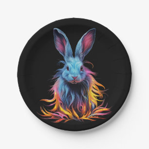 Awesome Blue Rabbit on Fire Paper Plate