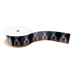 Awesome Blue Rabbit on Fire Satin Ribbon