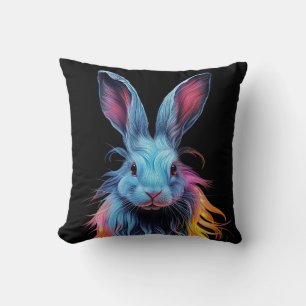 Awesome Blue Rabbit on Fire  Throw Pillow