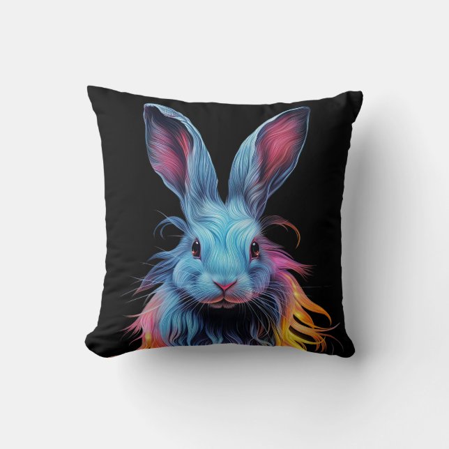 Awesome Blue Rabbit on Fire  Throw Pillow (Front)