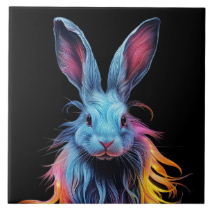 Awesome Blue Rabbit on Fire Tile