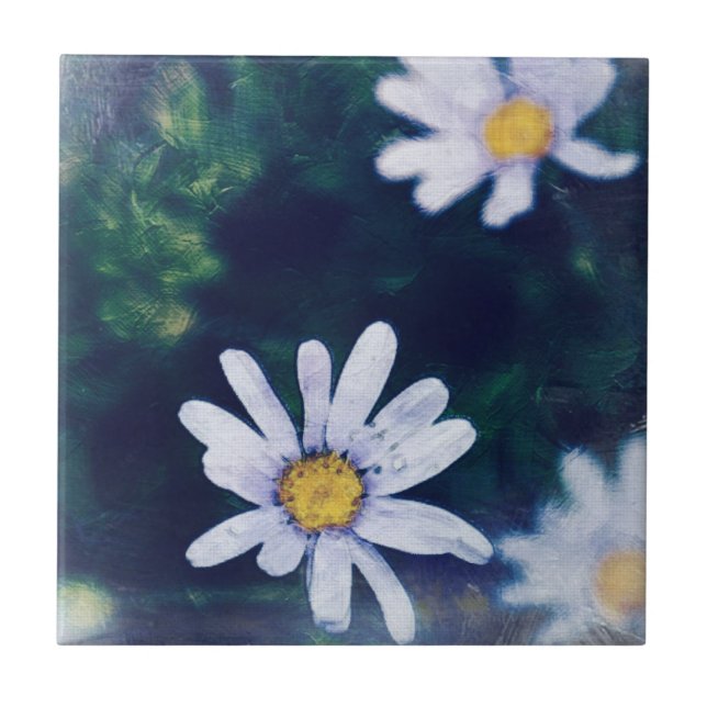 Awesome Blue Yellow Flowers Painting Tile (Front)