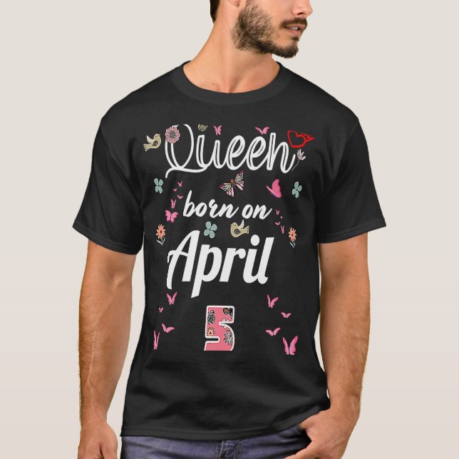 Awesome born on April 5th flowers 5 April Birthday T-Shirt (Front)