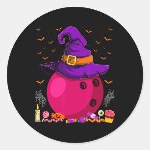 Awesome Bowling Witch Hat Halloween Bowling Player Classic Round Sticker