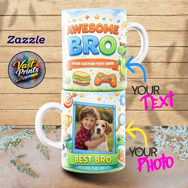 Awesome Bro Dinosaur Gaming Custom Photo Collage Coffee Mug (Awesome Bro Dinosaur Gaming Custom Photo Collage Coffee Mug)