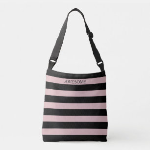 Awesome calligraphy on black & dusty rose striped crossbody bag