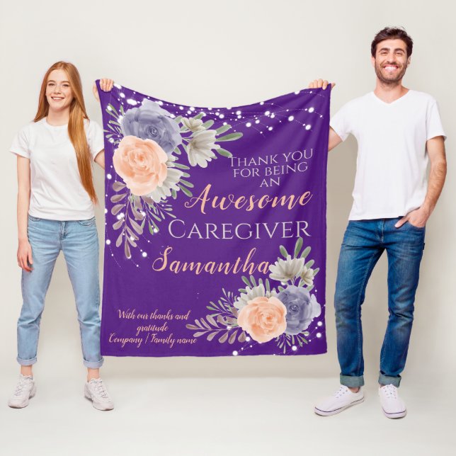Awesome Caregiver Thank you Floral  Fleece Blanket (In Situ)