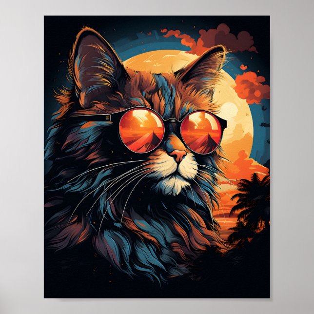 Awesome Cat Wearing Sunglasses Funny Cat Poster (Front)