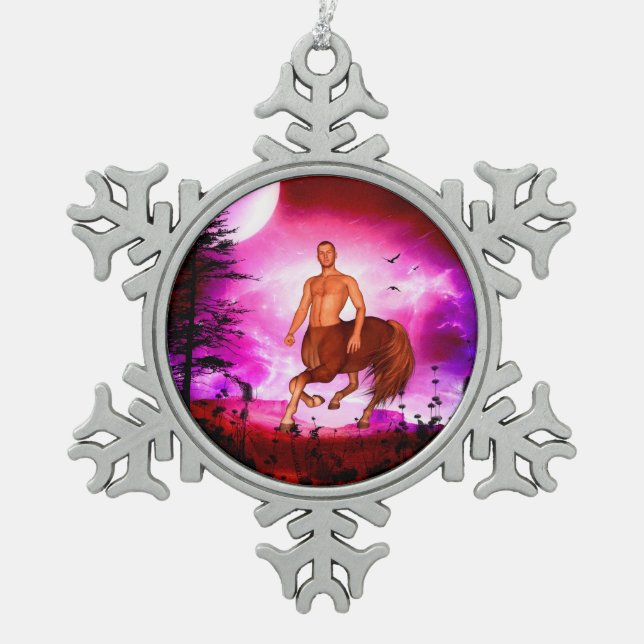Awesome centaur snowflake pewter christmas ornament (Front)