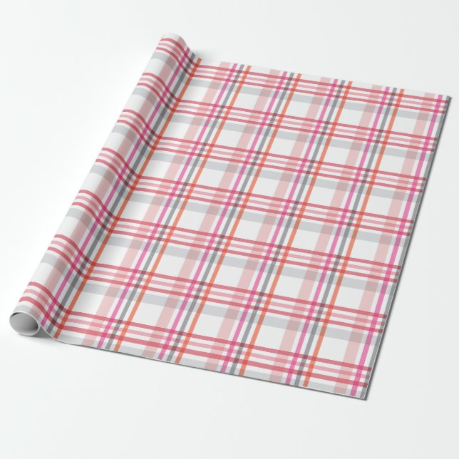 Awesome Chequered Pattern Of Red Orange Pink Wrapping Paper (Unrolled)