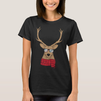 Awesome Christmas Reindeer with Cool Glasses T-Shirt
