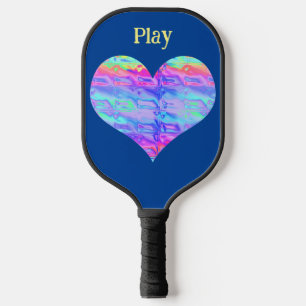 Awesome Chrome Metallic Neon Rainbow Heart Pickleball Paddle