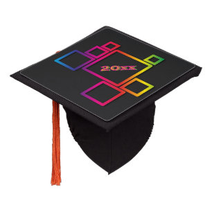 Awesome Colourful Squares on Black Add Year Graduation Cap Topper