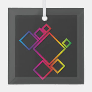 Awesome Colourful Squares on Black No. 1 Glass Ornament