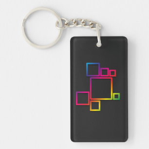 Awesome Colourful Squares on Black No. 1 Keychain