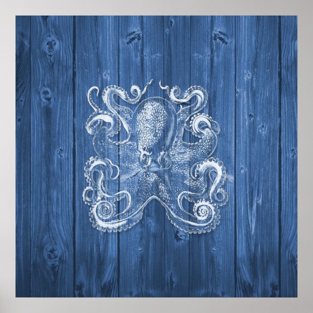 awesome cool Antique effect white octopus Poster (Front)