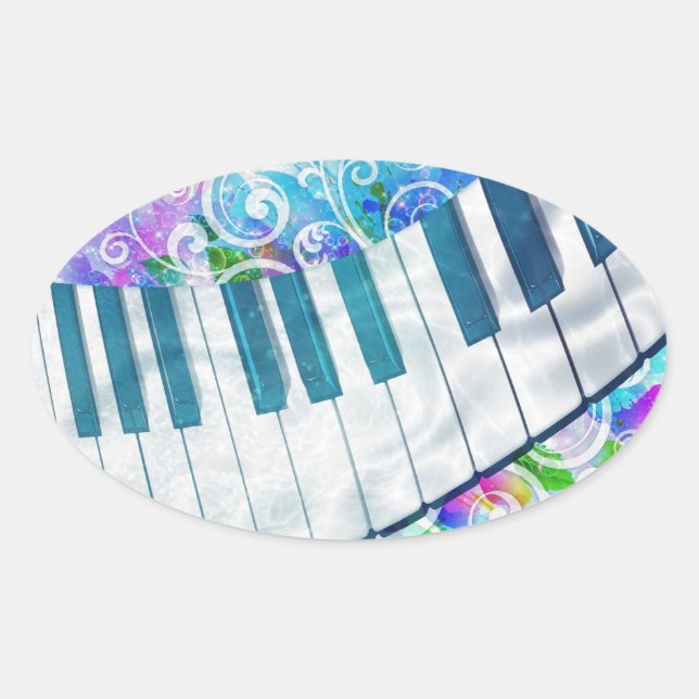 Awesome cool blue circular  piano light effects oval sticker (Front)