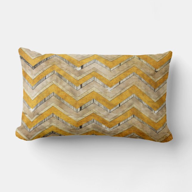 Awesome cool chevron zigzag pattern wood marble lumbar pillow (Front)