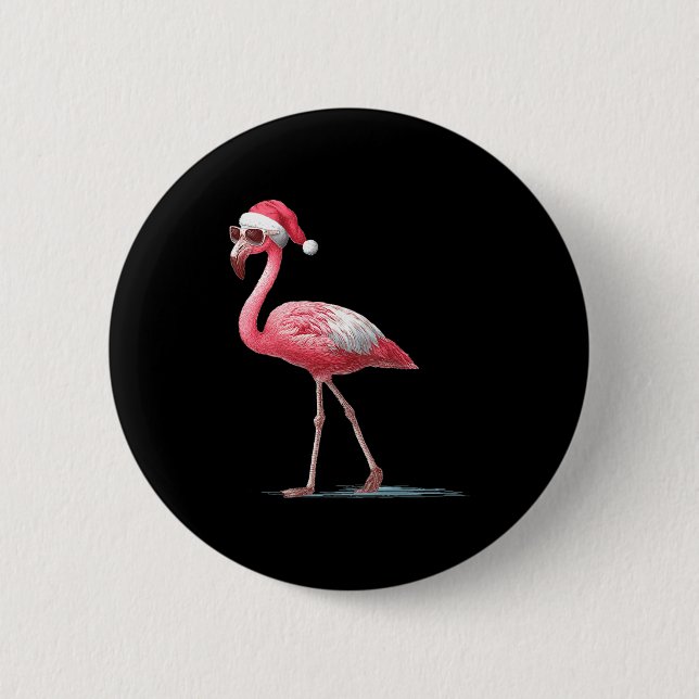 Awesome Cool Flamingo With Christmas Hat And Sungl 2 Inch Round Button (Front)