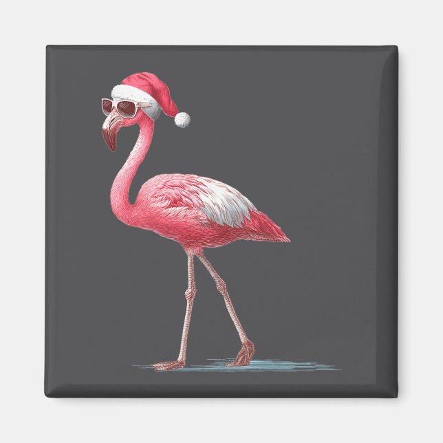Awesome Cool Flamingo With Christmas Hat And Sungl Magnet (Front)