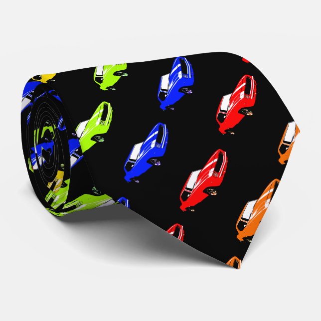 Awesome Cool Mens I Love Cars Red Blue Orange Tie (Rolled)