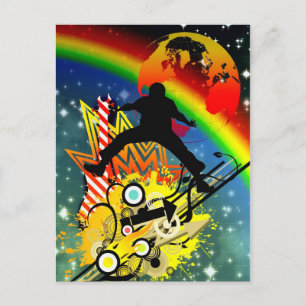 Awesome cool music dancer silhouette guitar planet postcard