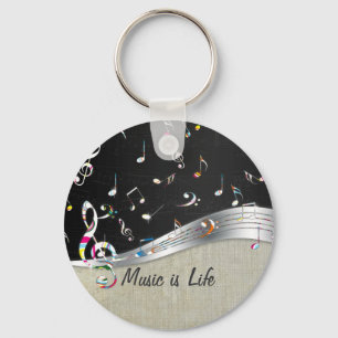 Awesome cool "Music is Life" colorful music notes Keychain