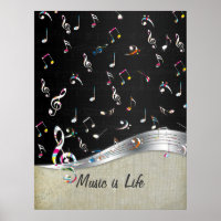 Awesome cool "Music is Life" colorful music notes