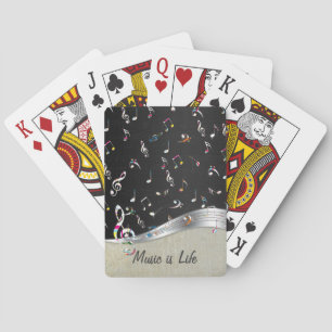 Awesome cool "Music is Life" colourful music notes Playing Cards